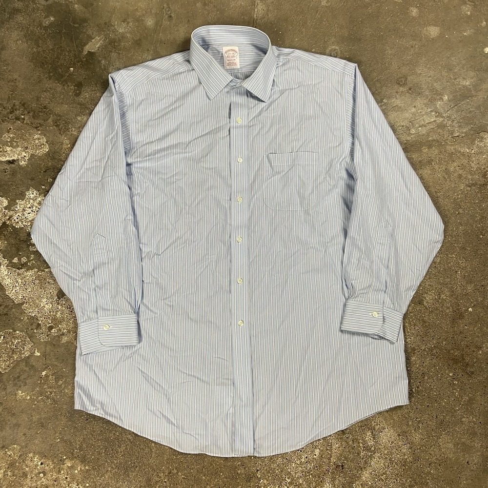 Brooks Brothers Button Down Shirt Size 17.5 Blue Striped Long Sleeve Madison Fit